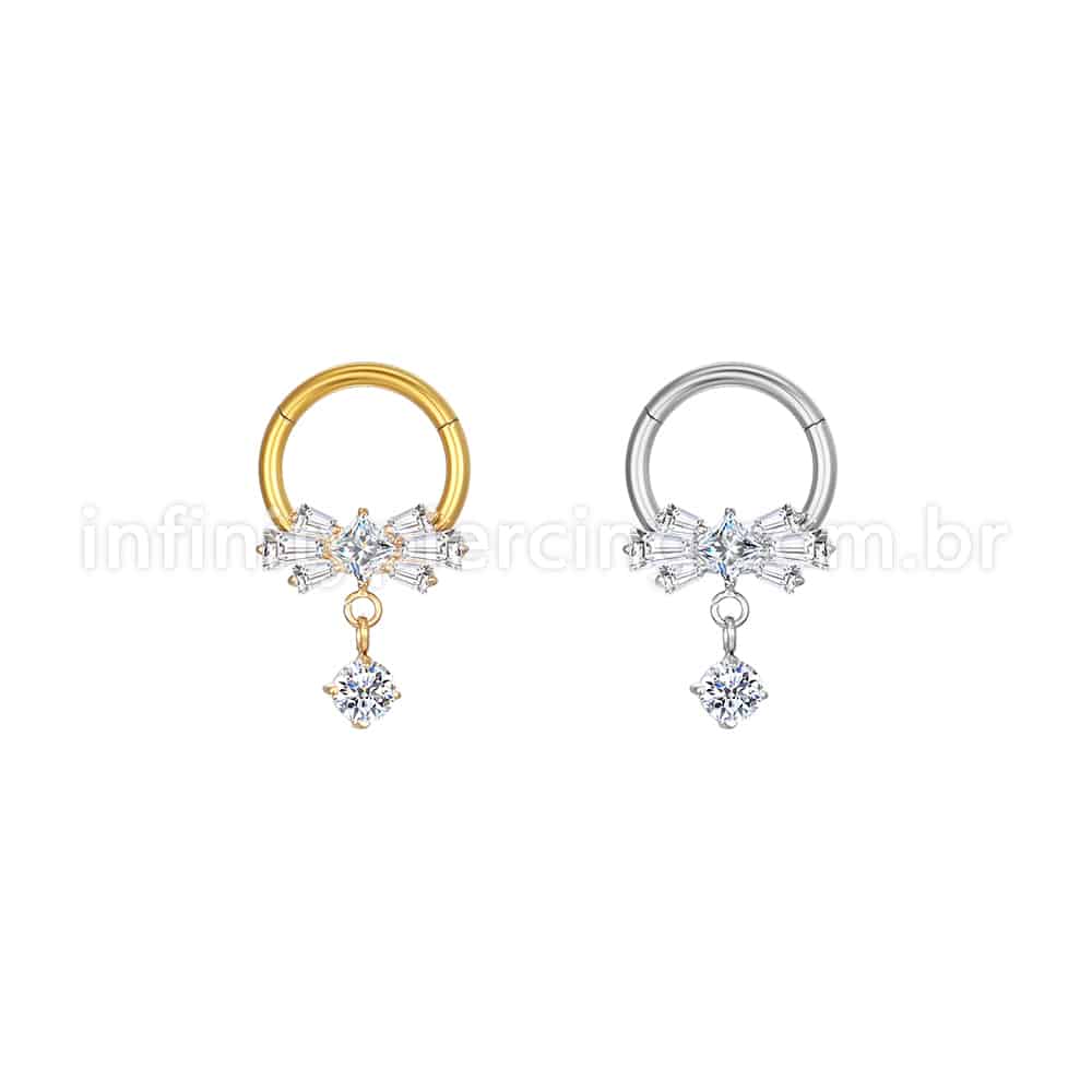 Piercing Argola Aço Cirúrgico Laço Com Pingente Zircônia